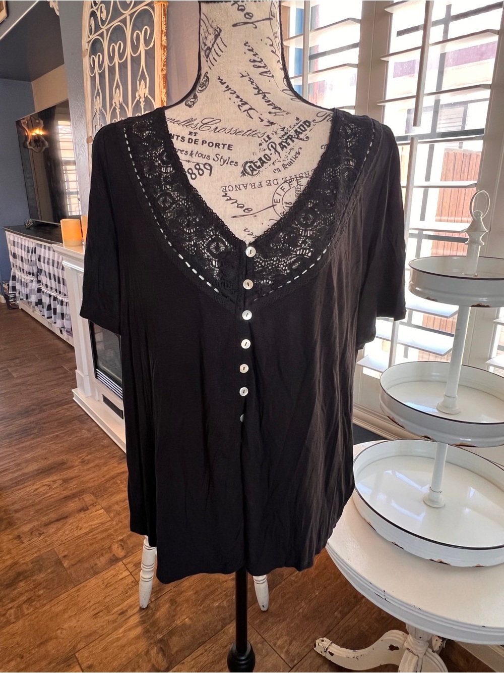 torrid Black Lace-Trim Button Front Top